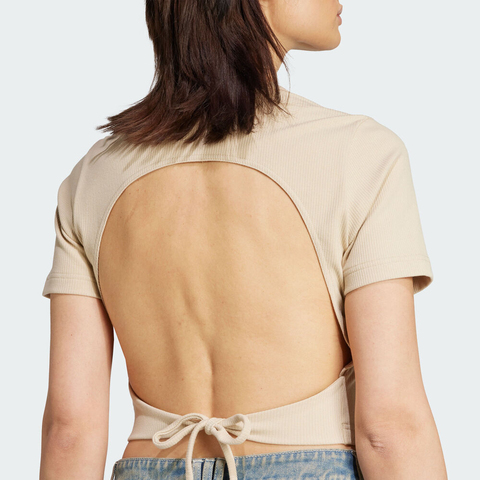 adidas Originals阿迪三叶草2025女子CUT OUT RIB TEE针织无领短TKC8803