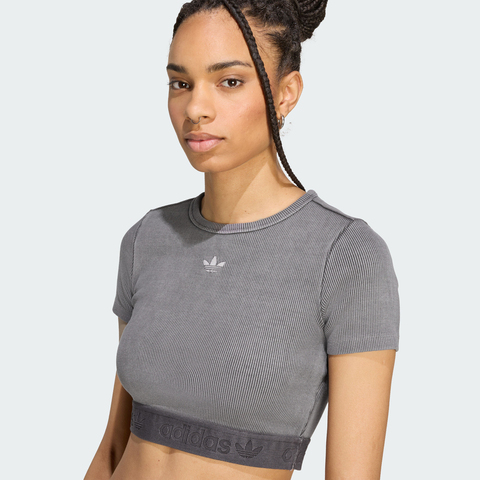 adidas Originals阿迪三叶草2025女子RIB TEE WASH针织无领短TJW3573