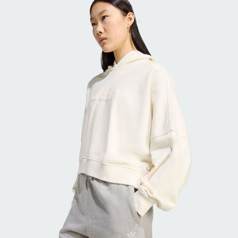 adidas Originals阿迪三叶草2025女子CROP HOODIE针织连帽卫衣JX7640