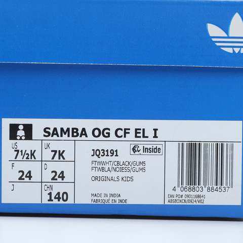adidas Originals阿迪三叶草2025男婴童SAMBA OG CF EL I三叶草童装JQ3191