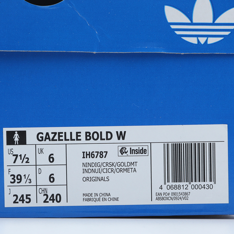 adidas Originals阿迪三叶草2025中性GAZELLE BOLD WORI-CLASSICIH6787