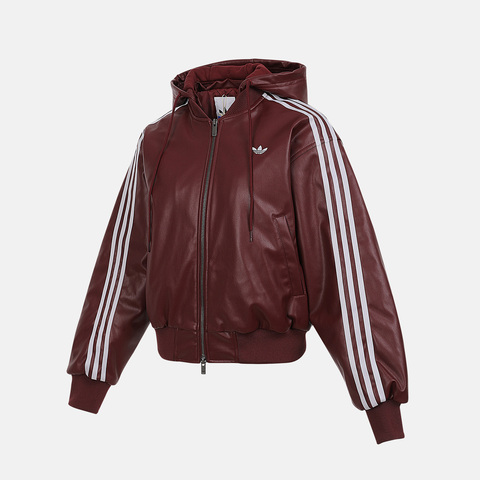 Adidas Original阿迪三叶草2025女子W PLEATHER JKT薄棉服KU6858