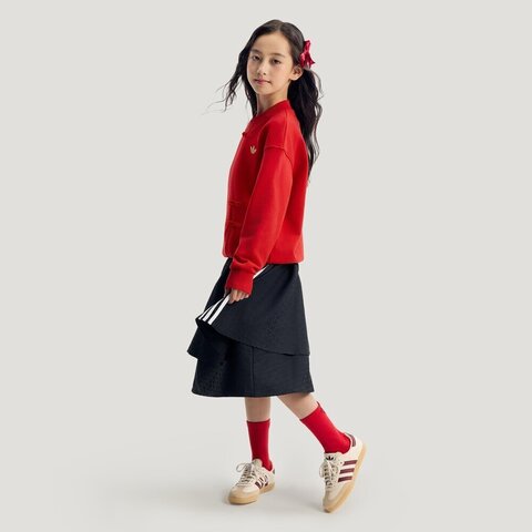 Adidas Original阿迪三叶草2025女大童JG WV SKIRT针织短裙KT4999
