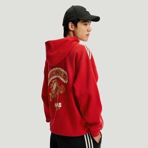 Adidas Original阿迪三叶草2025男子LNY HOODIE M针织连帽卫衣KT0646