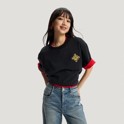 Adidas Original阿迪三叶草2025男子LNY TEE U针织无领短TKT0714