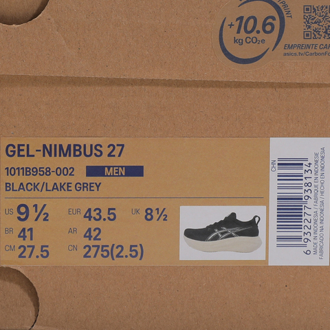 Asics亚瑟士2025男子GEL-NIMBUS 27NIMBUS1011B958-002
