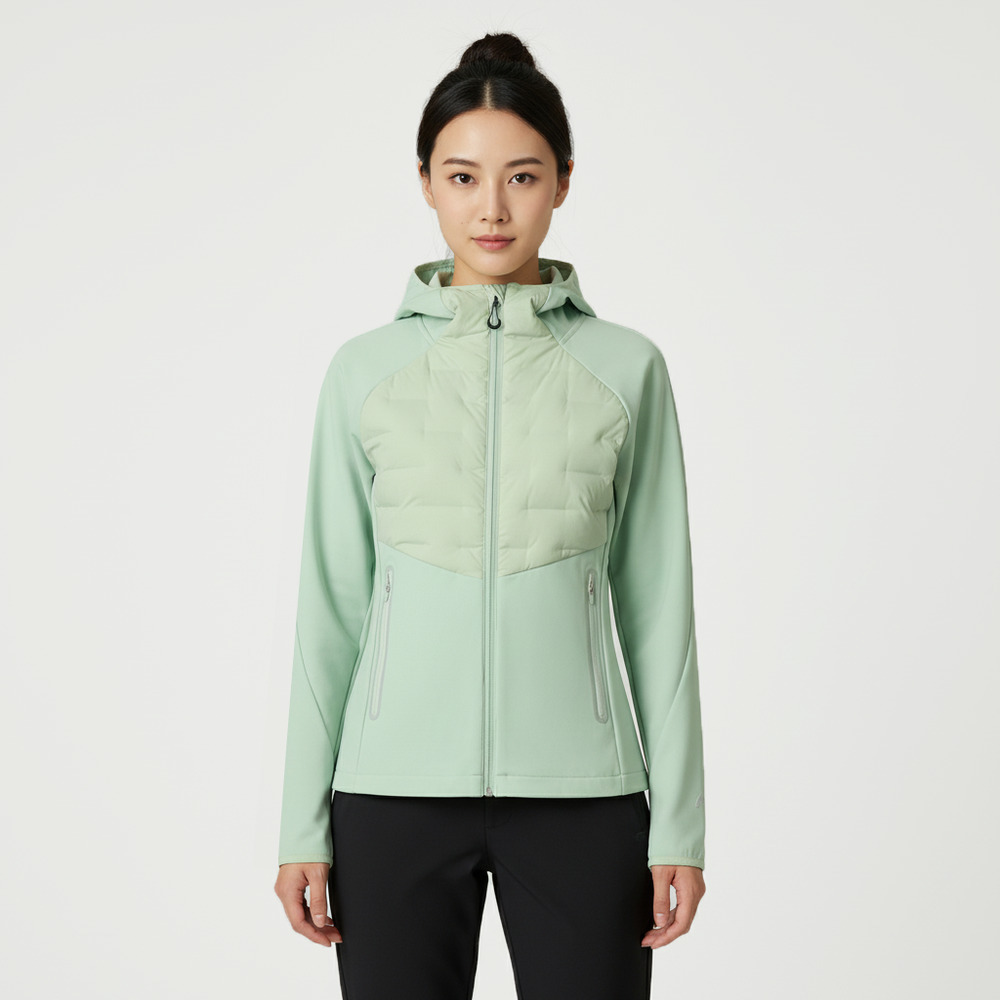 Asics亚瑟士2025女子女式跑步拼接羽绒连帽夹克薄羽绒服-短2012D390-300