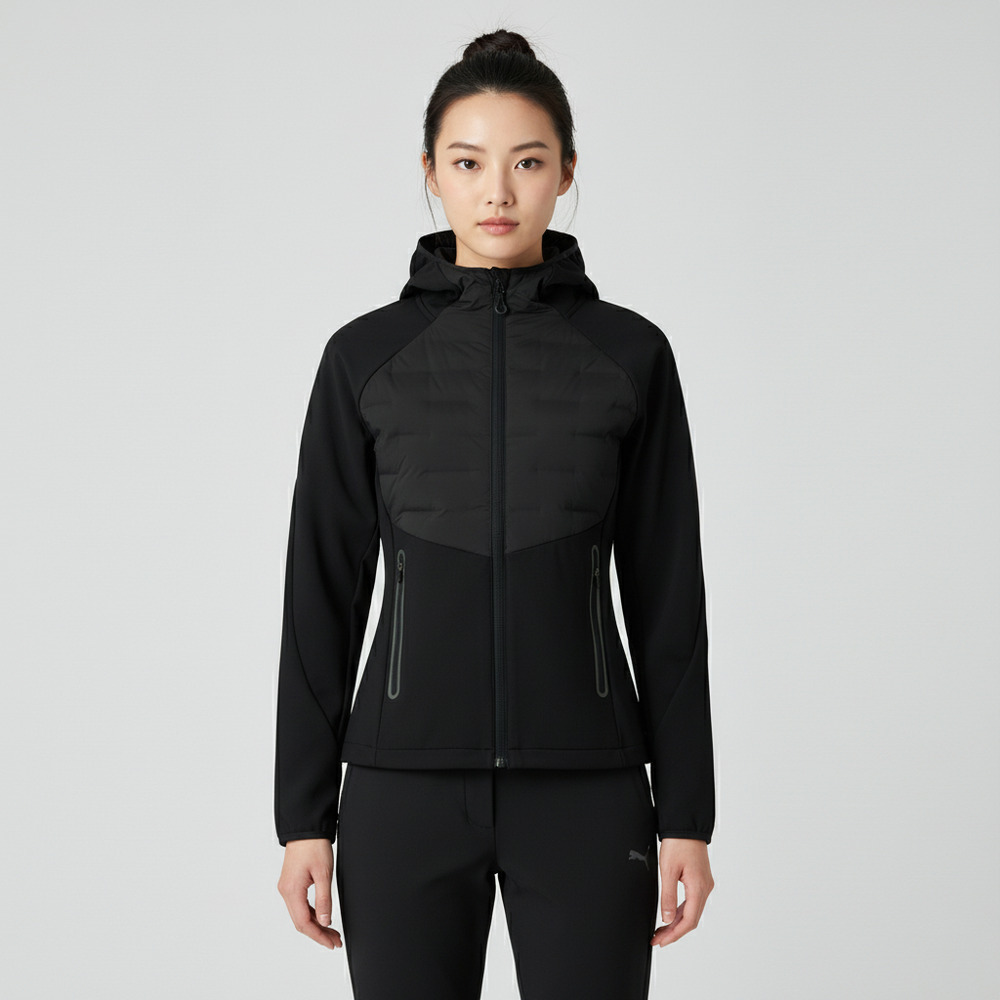 Asics亚瑟士2025女子女式跑步拼接羽绒连帽夹克薄羽绒服-短2012D390-001