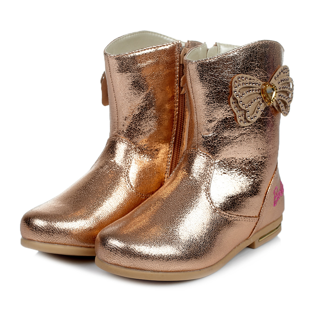 barbie芭比童鞋冬季pu金色女小童童靴时装靴da1198