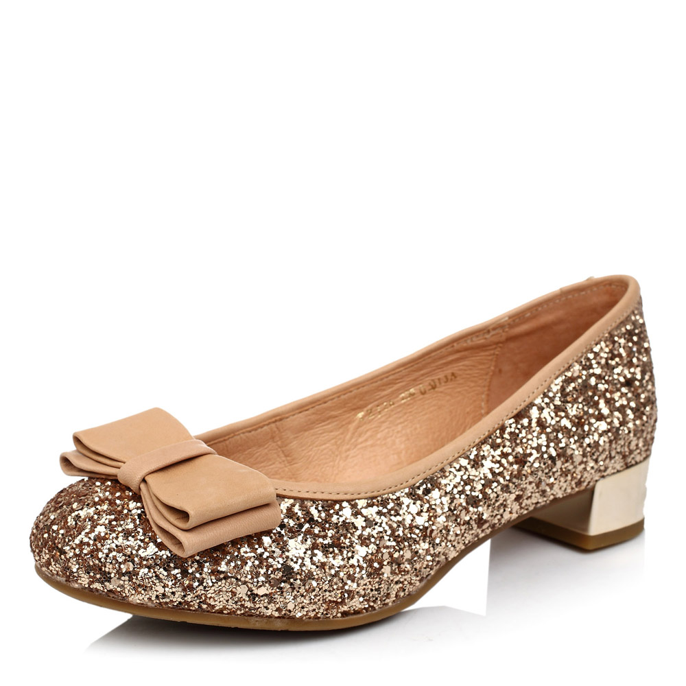 basto/百思图秋季金色亮片布/浅棕油蜡羊皮女皮鞋tzj26cq3