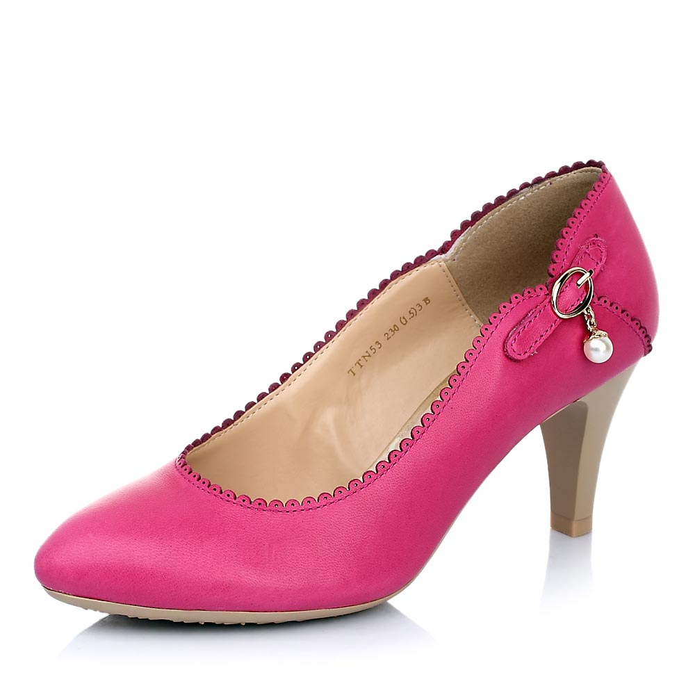 basto/百思图桃红-山羊皮革ttn53aq5女皮鞋春季