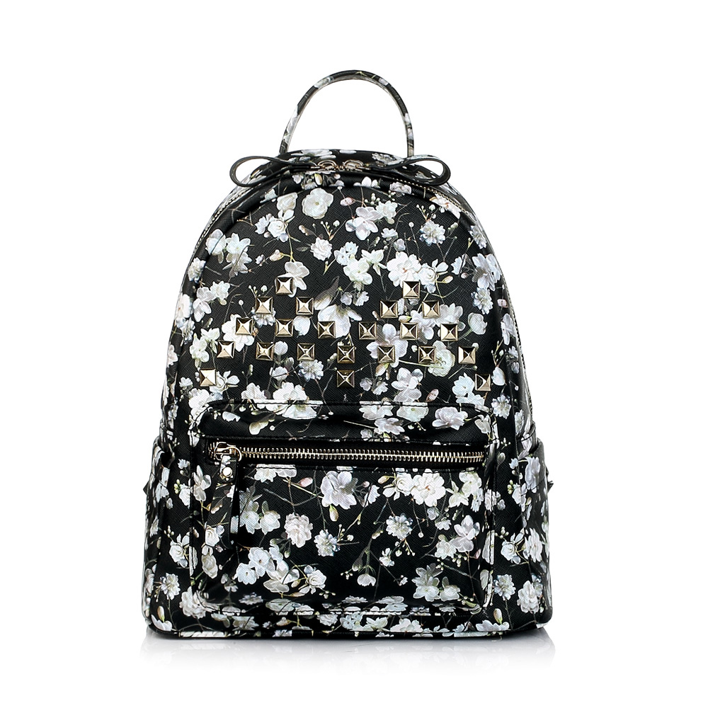 basto百思图黑色印花人造革女包0784ldx5