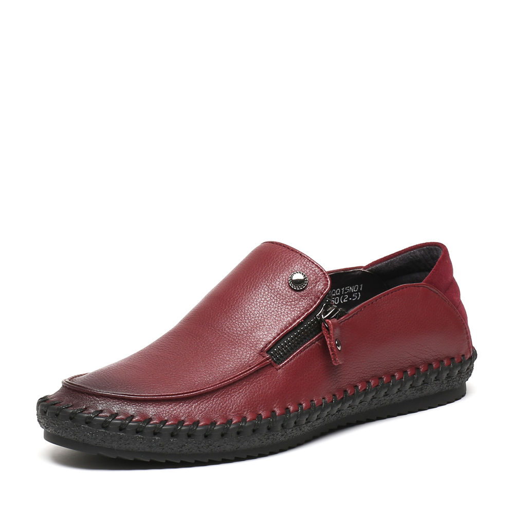 BASTO/百思图春季专柜同款红色牛皮舒适休闲侧拉链平跟男单鞋15N01AM6