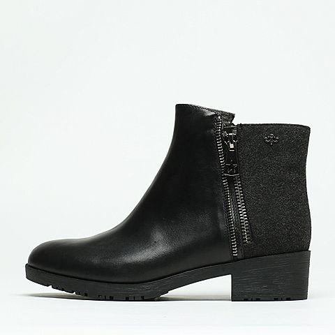 BASTO/百思图冬季专柜同款黑色牛皮女短靴（皮里）TP743DD6