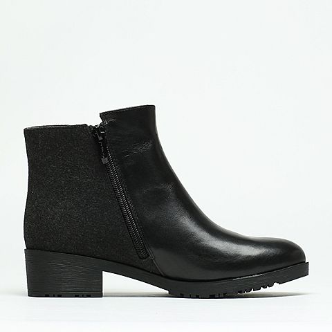 BASTO/百思图冬季专柜同款黑色牛皮女短靴（皮里）TP743DD6