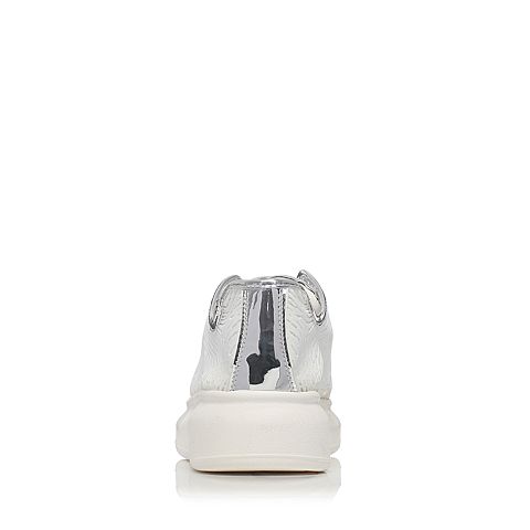 BASTO/百思图春季专柜同款白/银PU革/塑胶系带拼接女休闲鞋16A71AM6