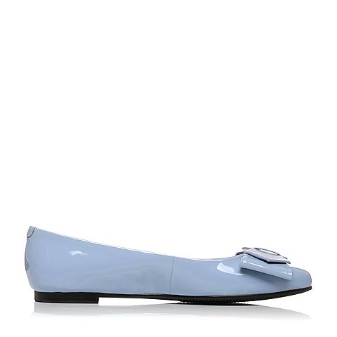 BASTO/百思图秋季专柜同款蓝色漆皮牛皮/羊皮蝴蝶结浅口女单鞋TXP22CQ6