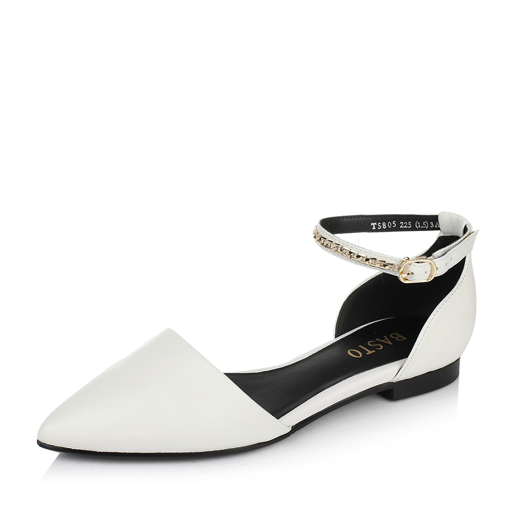 BASTO/百思图春季白色羊皮包跟尖头女凉鞋TS805AK7