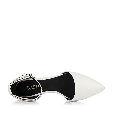 BASTO/百思图春季白色羊皮包跟尖头女凉鞋TS805AK7