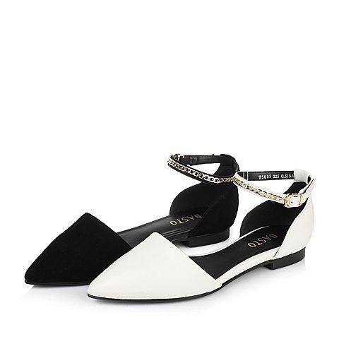 BASTO/百思图春季白色羊皮包跟尖头女凉鞋TS805AK7