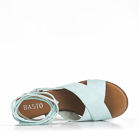 BASTO/百思图新款夏季绿色布/PU时尚绑带平跟女凉鞋36236BL7