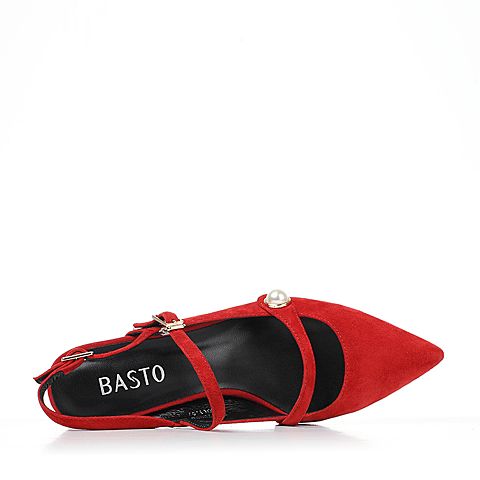 BASTO/百思图夏季红色羊绒皮尖头女凉鞋77889BH7
