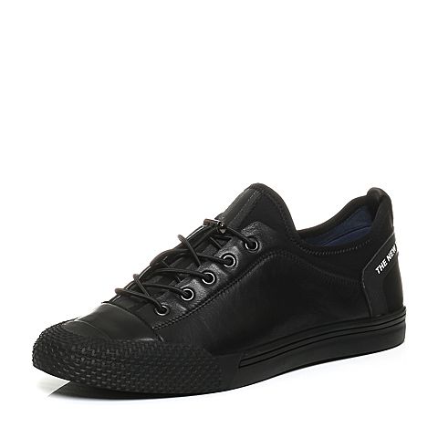 BASTO/百思图秋季专柜同款黑色软面牛皮/布面男休闲鞋BGT17CM7