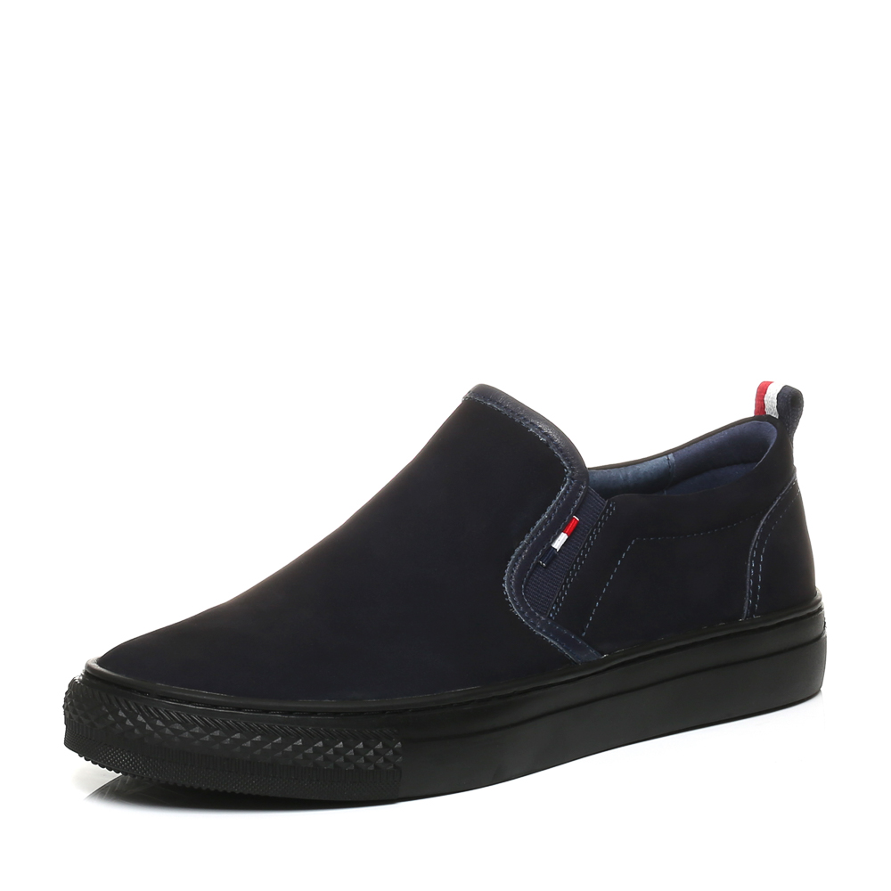 basto/百思图秋季专柜同款蓝色磨砂牛皮圆头男休闲鞋bjw21cm7