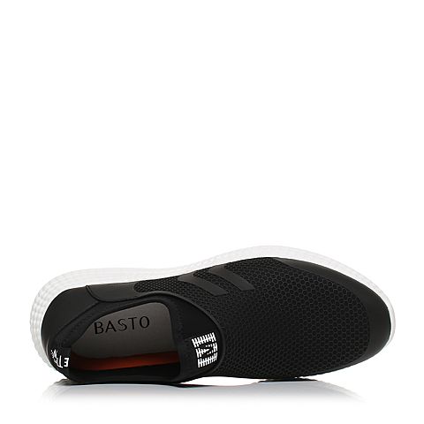 BASTO/百思图秋季专柜同款黑色滴胶弹力布/KPU套脚平跟男休闲鞋BMI05CM7