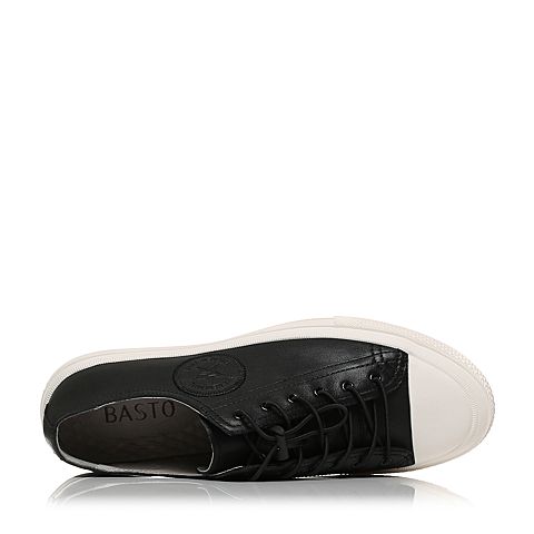 basto/百思图秋季专柜同款黑色软面牛皮学院风男休闲鞋bmf06cm7