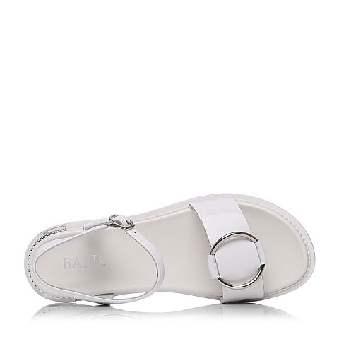 BASTO/百思图夏季专柜同款白色牛皮简约休闲方跟女皮凉鞋TQX06BL7