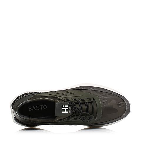 BASTO/百思图冬季专柜同款绿色滴胶编织布/KPU男休闲鞋BNQ01DM7