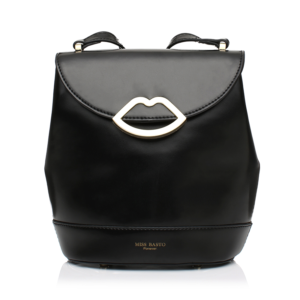 basto/百思图秋季黑色牛剖层皮革趣味嘴唇休闲时尚女单肩包x1216cn7