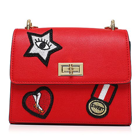 BASTO/百思图秋季红色人造革小巧可爱贴布时尚女包X1209CN7