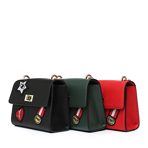 BASTO/百思图秋季红色人造革小巧可爱贴布时尚女包X1209CN7