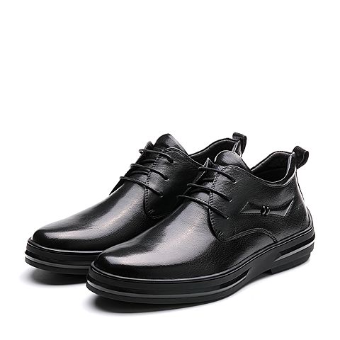 BASTO/百思图冬季专柜同款黑色牛皮系带圆头男休闲鞋17N12DD7