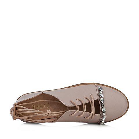 BASTO/百思图秋季新品羊皮水钻交叉绑带圆头平跟女休闲鞋TW337CM7