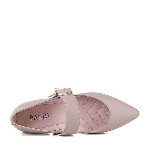 BASTO/百思图秋季浅粉色羊皮珍珠浅口尖头方跟女单鞋33866CQ7