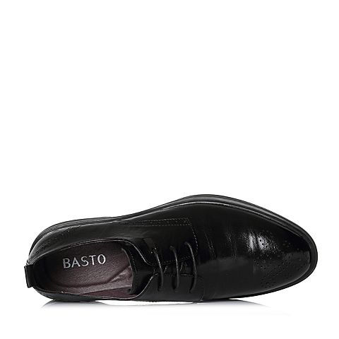 BASTO/百思图冬季专柜同款黑色手抓纹牛皮男皮鞋BSE03DM7