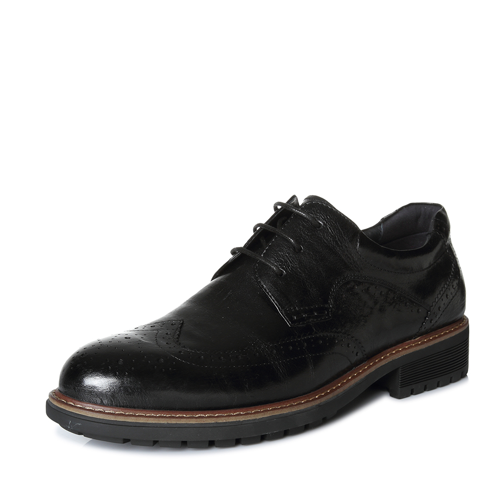 basto/百思图冬季专柜同款黑色手抓纹牛皮系带男皮鞋brb03dm7