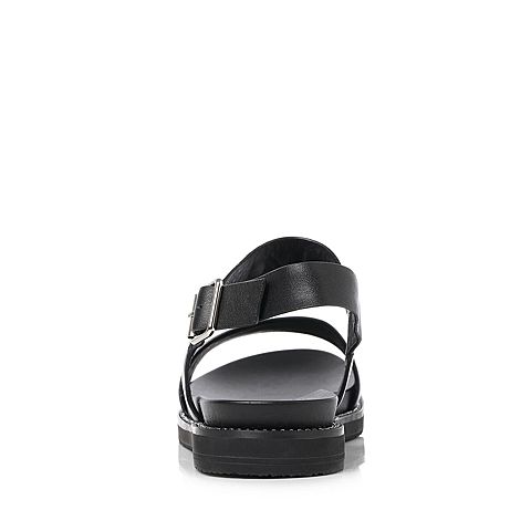 BASTO/百思图2018夏季专柜同款黑色牛皮休闲露趾方跟女凉鞋AL701BL8