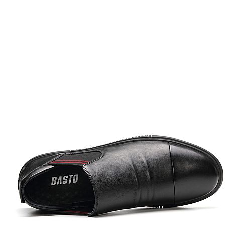 BASTO/百思图2018秋季专柜同款圆头套脚平跟男休闲鞋BXQ04CM8