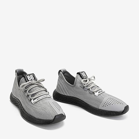 BASTO/百思图2018秋季专柜同款灰色纺织物字母系带男休闲鞋BZK01CM8