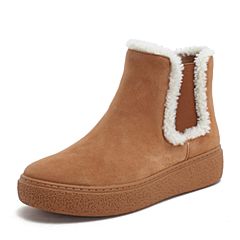 BASTO/百思图2018冬季专柜同款羊皮革套筒短靴女靴YVQ07DD8