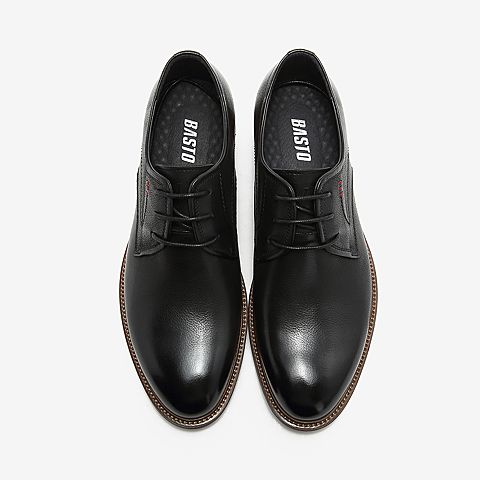BASTO/百思图2018冬季专柜同款黑色牛皮革系带商务休闲男皮鞋A7081DM8