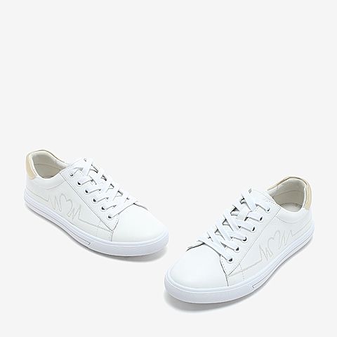 BASTO/百思图2018秋季专柜同款白/金系带休闲小白鞋女单鞋YIP46CM8