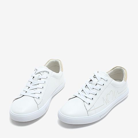 BASTO/百思图2018秋季专柜同款白/金系带休闲小白鞋女单鞋YIP46CM8