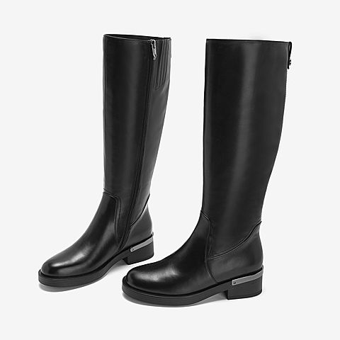 BASTO/百思图2018冬季专柜同款黑色侧拉链长靴女皮靴AC301DG8
