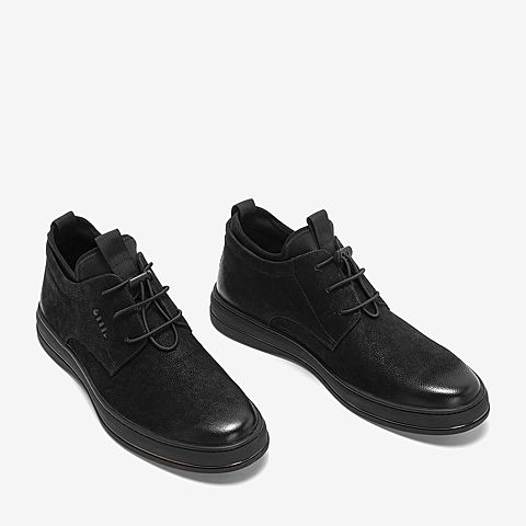 BASTO/百思图2018冬季专柜同款黑色牛皮革简约男休闲鞋X2015DM8