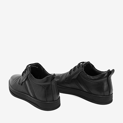 BASTO/百思图2018冬季专柜同款黑色牛皮革系带平跟男休闲鞋Q201EDD8